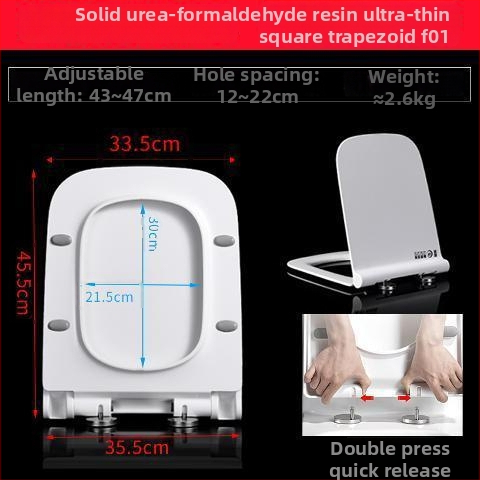 Štvorecný kryt na záchod, hrubší a odolný, s výplňou, nastaviteľná vzdialenosť montážnych otvorov 10–18 mm, materiál: močovina-formaldehydová živica