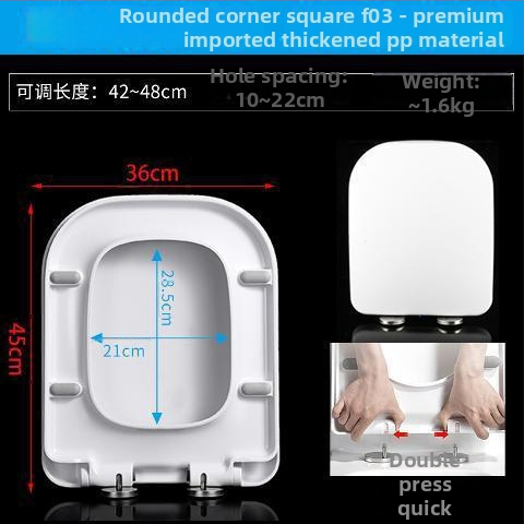 Štvorecný kryt na záchod, hrubší a odolný, s výplňou, nastaviteľná vzdialenosť montážnych otvorov 10–18 mm, materiál: močovina-formaldehydová živica