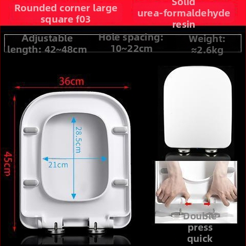 Štvorecný kryt na záchod, hrubší a odolný, s výplňou, nastaviteľná vzdialenosť montážnych otvorov 10–18 mm, materiál: močovina-formaldehydová živica