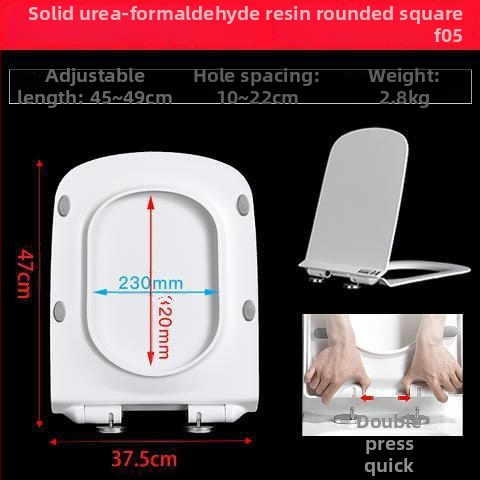 Štvorecný kryt na záchod, hrubší a odolný, s výplňou, nastaviteľná vzdialenosť montážnych otvorov 10–18 mm, materiál: močovina-formaldehydová živica