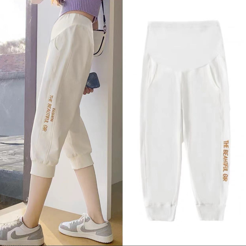 Tehotenské bavlnené cropped legíny s oporou brucha, voľný strih, 90–95% bavlna, jar 2025