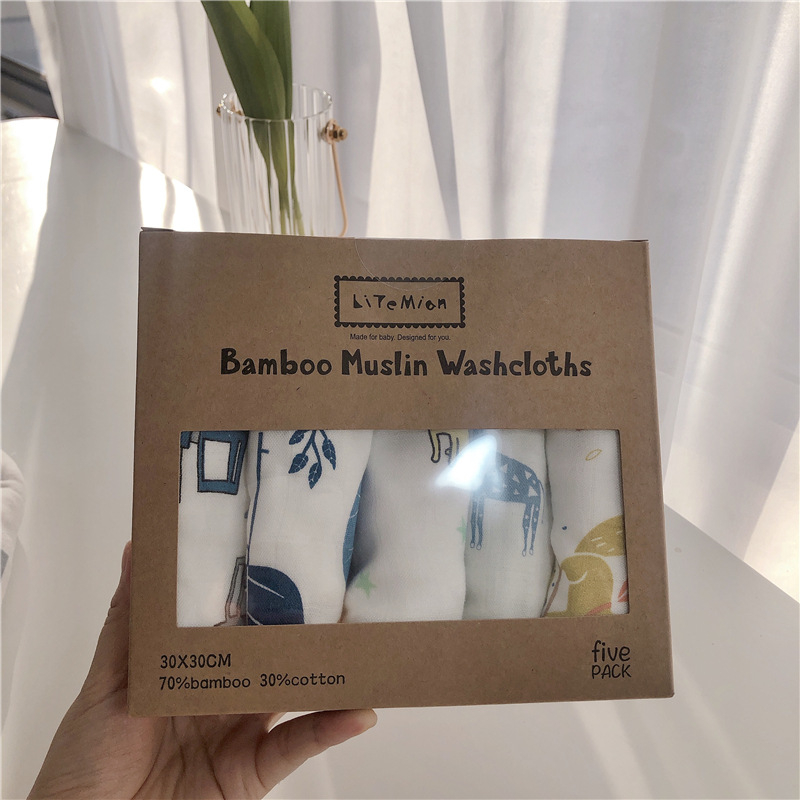 Šesťvrstvová gáza z bambusovo-pamäťového materiálu, detský uterák na kúpanie, absorbentný lem, na tvár a sušenie, vzor: zvieratá/kreslené postavičky/písmená, Značka Litemian, pre deti