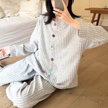 Set din catifea pentru femei: haine de casă casual în stil cardigan, țesătură groasă, pantaloni lungi