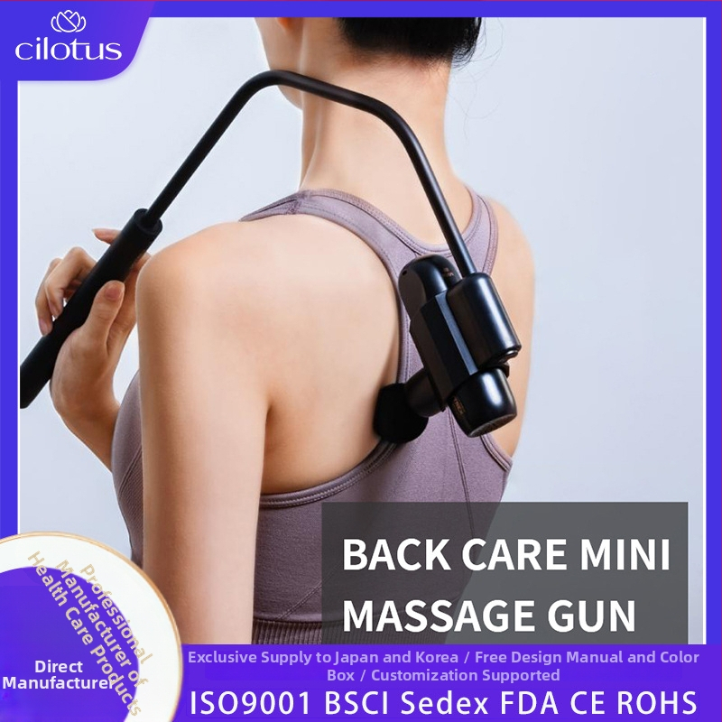 Fasciálny masážny prístroj na chrbát s predĺženou rukoväťou, bezkomutátorový motor, 4 rýchlosti, 6 nadstavcov