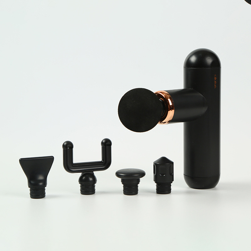 Fasciálny masážny prístroj na chrbát s predĺženou rukoväťou, bezkomutátorový motor, 4 rýchlosti, 6 nadstavcov