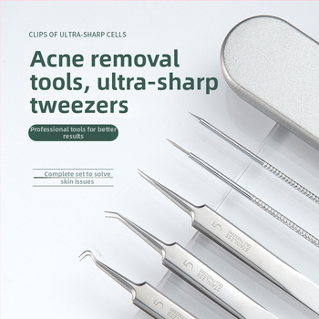 Nástroj na akné: ihla na akné + klip na bunku – nerezová oceľ, dvojfunkčný extraktor komedónov, pre bežné použitie