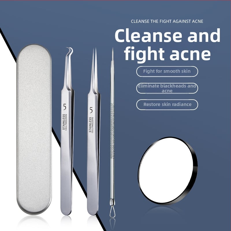 Nástroj na akné: ihla na akné + klip na bunku – nerezová oceľ, dvojfunkčný extraktor komedónov, pre bežné použitie