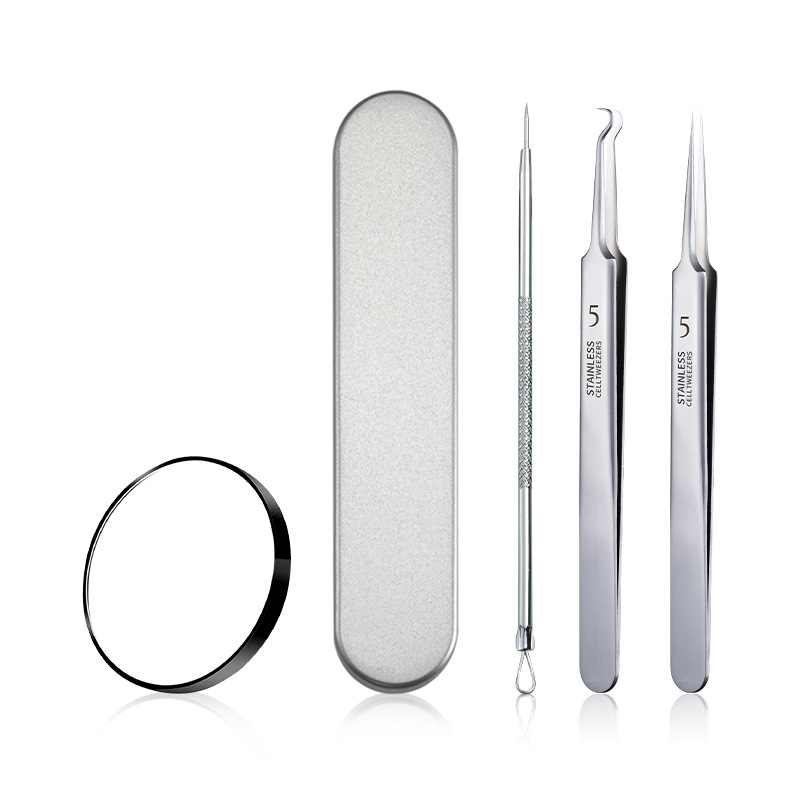 Nástroj na akné: ihla na akné + klip na bunku – nerezová oceľ, dvojfunkčný extraktor komedónov, pre bežné použitie