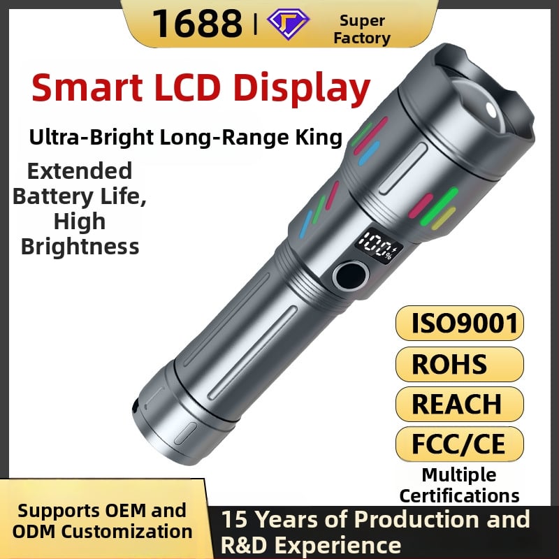 Canglong laserska LED svjetiljka – ručna, punjiva, zum, kućište od aluminijske legure, domet do 500 m, 5000 mAh power bank funkcija