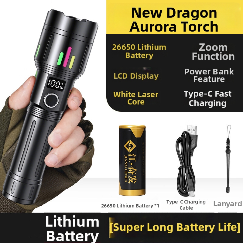 Canglong laserska LED svjetiljka – ručna, punjiva, zum, kućište od aluminijske legure, domet do 500 m, 5000 mAh power bank funkcija