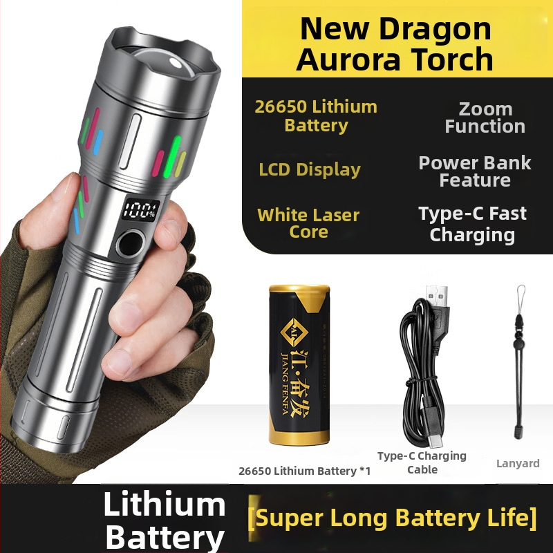 Canglong laserska LED svjetiljka – ručna, punjiva, zum, kućište od aluminijske legure, domet do 500 m, 5000 mAh power bank funkcija