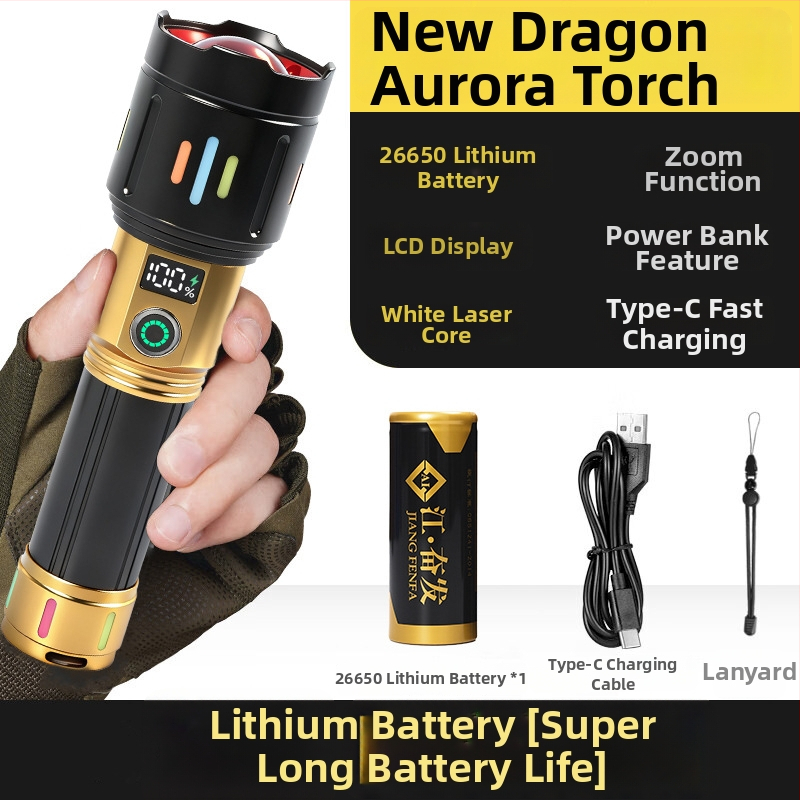 Canglong laserska LED svjetiljka – ručna, punjiva, zum, kućište od aluminijske legure, domet do 500 m, 5000 mAh power bank funkcija
