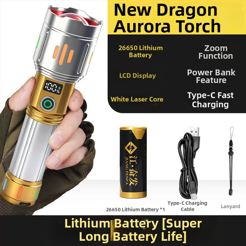 Canglong laserska LED svjetiljka – ručna, punjiva, zum, kućište od aluminijske legure, domet do 500 m, 5000 mAh power bank funkcija