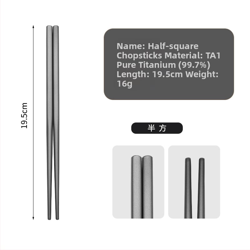 Ti·walker štvorcové jedálenské paličky z čistého titánu – čistý titán, odolné voči plesniam, protišmykové, proti popáleninám, dutá izolácia, prenosné na kempovanie