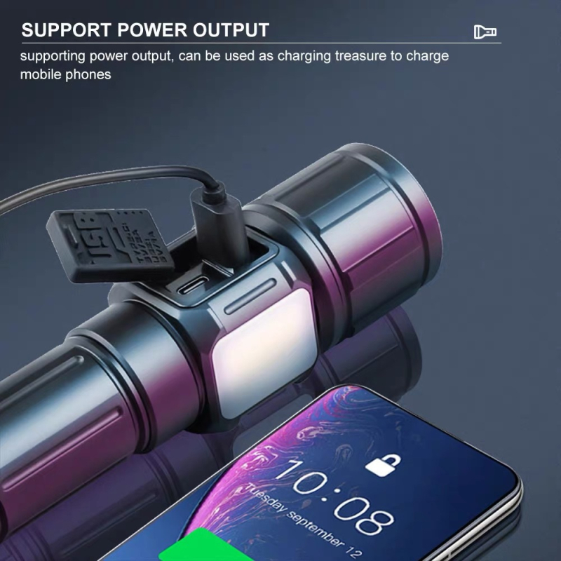 Ručné LED svietidlo 30W, dosah ≥500 m, kompatibilné s batériami 18650/26650 (batéria nie je súčasťou), nabíjanie Type-C.