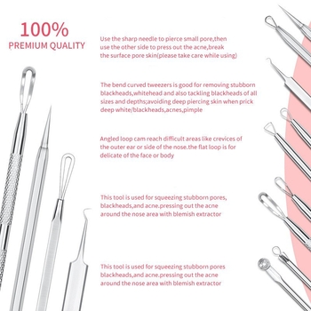 PAIE Sada ihiel na akné – Nerezová oceľ, extrémne ostré špičky, odstraňovanie čiernych bodiek, 3-ročná doba trvanlivosti