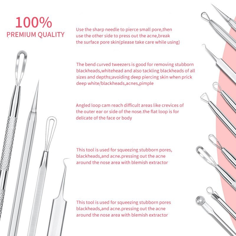 PAIE Sada ihiel na akné – Nerezová oceľ, extrémne ostré špičky, odstraňovanie čiernych bodiek, 3-ročná doba trvanlivosti