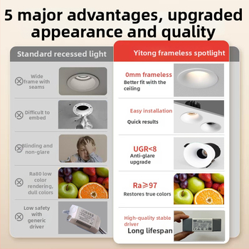 LED zapustený bezrámový oblúkový downlight, 6–10W, 220V, CRI≥90, 3000K/4000K/6000K, hliník