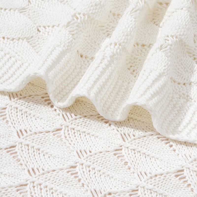 Памучно бебешко плетено одеяло за новородени и деца до 3 години, 100% памук, тегло 300-500 g, за всички сезони, модел с черупкова шарка