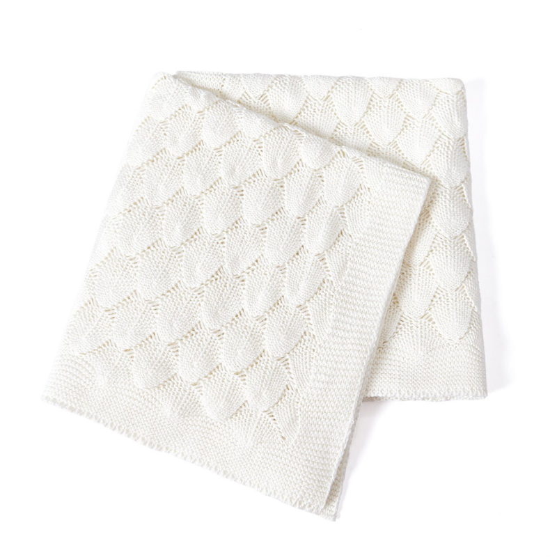 Памучно бебешко плетено одеяло за новородени и деца до 3 години, 100% памук, тегло 300-500 g, за всички сезони, модел с черупкова шарка