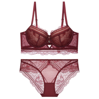 Sada podprsenky s čipkou, 3/4 košíčky, tenký horný diel, hrubší spodný diel, hlavný materiál nylon