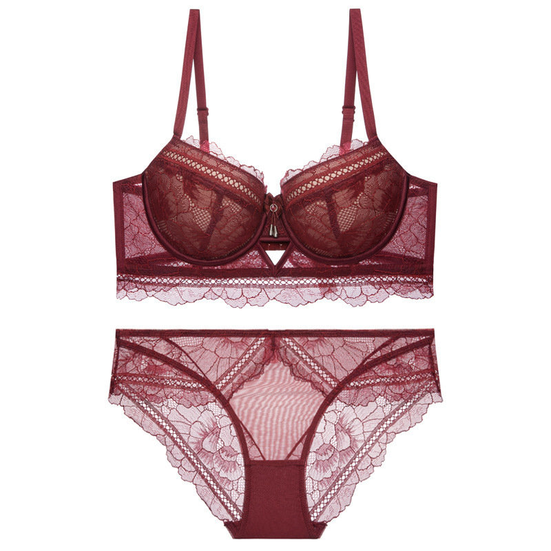 Sada podprsenky s čipkou, 3/4 košíčky, tenký horný diel, hrubší spodný diel, hlavný materiál nylon