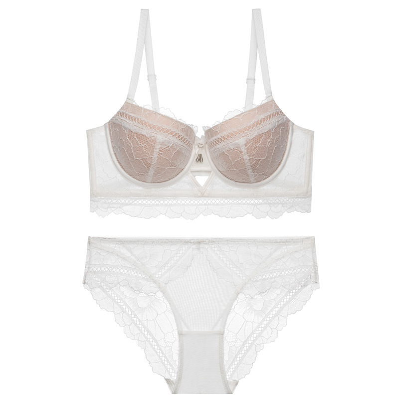 Sada podprsenky s čipkou, 3/4 košíčky, tenký horný diel, hrubší spodný diel, hlavný materiál nylon