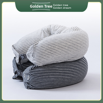 U-образна възглавничка за пътуване – ядро от естествен латекс 90%+ с покритие от чист памук, подходяща за всички сезони, за възрастни и хора в напреднала възраст, за спане в положение по корем или седнали