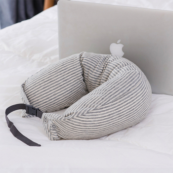 U-образна възглавничка за пътуване – ядро от естествен латекс 90%+ с покритие от чист памук, подходяща за всички сезони, за възрастни и хора в напреднала възраст, за спане в положение по корем или седнали