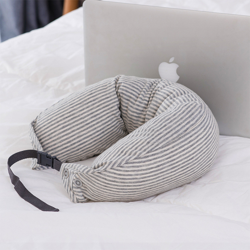 U-образна възглавничка за пътуване – ядро от естествен латекс 90%+ с покритие от чист памук, подходяща за всички сезони, за възрастни и хора в напреднала възраст, за спане в положение по корем или седнали