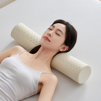 Latexová cylindrická vankúš na krk - tvar cukrovinky, podpora krku, prírodný latex, obsah latexu 80–90%, látka polyesterovo-bavlnená