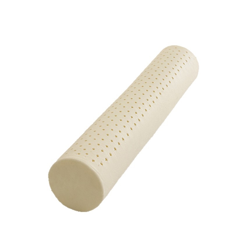 Latexová cylindrická vankúš na krk - tvar cukrovinky, podpora krku, prírodný latex, obsah latexu 80–90%, látka polyesterovo-bavlnená