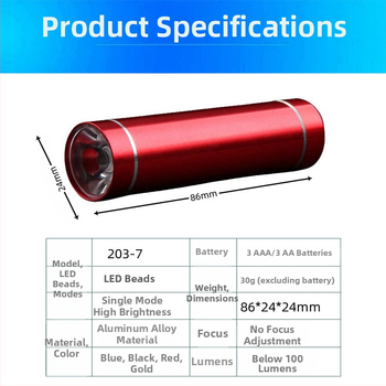 LED svjetiljka s aluminijskim tijelom, napajana AAA suhim ćelijama, prijenosna i lagana, pogodna za planinarenje, kampiranje i hitne situacije, domet do 50 m