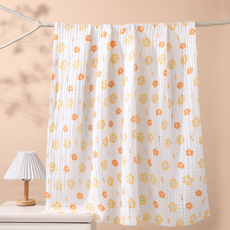 Detský uterák na kúpanie z čistej bavlnenej gázy, dvoj- až štvorvrstvový, cartoon vzor, rýchloschnúci, 80–100 g, priadza 40s