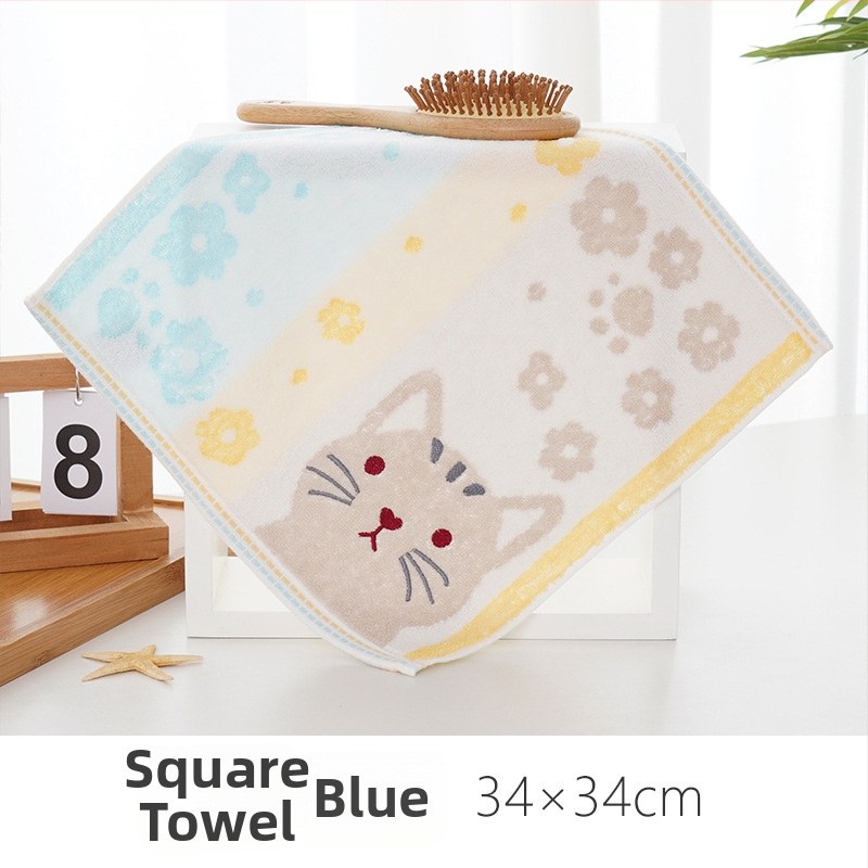 Detský uterák z bavlny s bambusovými vláknami (70% bavlna + 30% bambusové vlákno), motív mačky, vyšívanie jacquard, štvorcový tvar