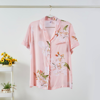 Pijamas set – japanskog stila kardigan s ovratnikom, 3/4 rukavi, otisak uzorka, viskoza-pamuk mješavina, kraće hlače