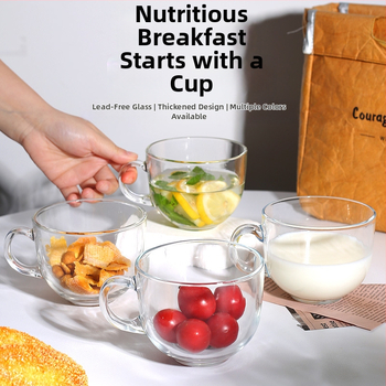 Sklenená šálka s viečkom a držadlom, prenosný raňajkový pohár s lyžičkou, viacvrstvová konštrukcia