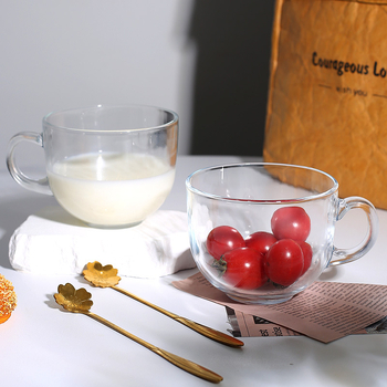 Sklenená šálka s viečkom a držadlom, prenosný raňajkový pohár s lyžičkou, viacvrstvová konštrukcia