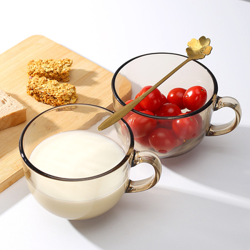 Sklenená šálka s viečkom a držadlom, prenosný raňajkový pohár s lyžičkou, viacvrstvová konštrukcia