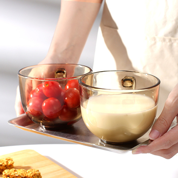 Sklenená šálka s viečkom a držadlom, prenosný raňajkový pohár s lyžičkou, viacvrstvová konštrukcia