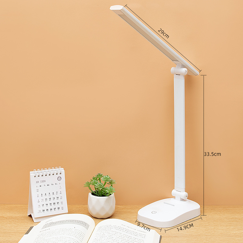 LED skladacia stolná lampa s USB nabíjaním a napájaním zo zásuvky, dotykové ovládanie, stmievateľná a teplotne nastaviteľná farba svetla, s vstavanou batériou