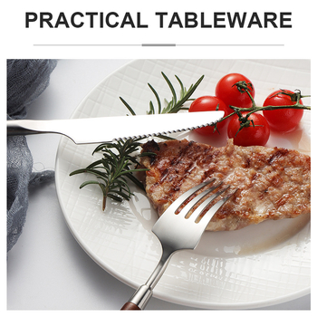 304 nerezovej ocele západné jedlá s orechovým držadlom, leštený povrch. Obsahuje: nôž, vidlica, lyžica, lopatka na tortu, nô na chlieb, motýľová lopatka, malá lyžička