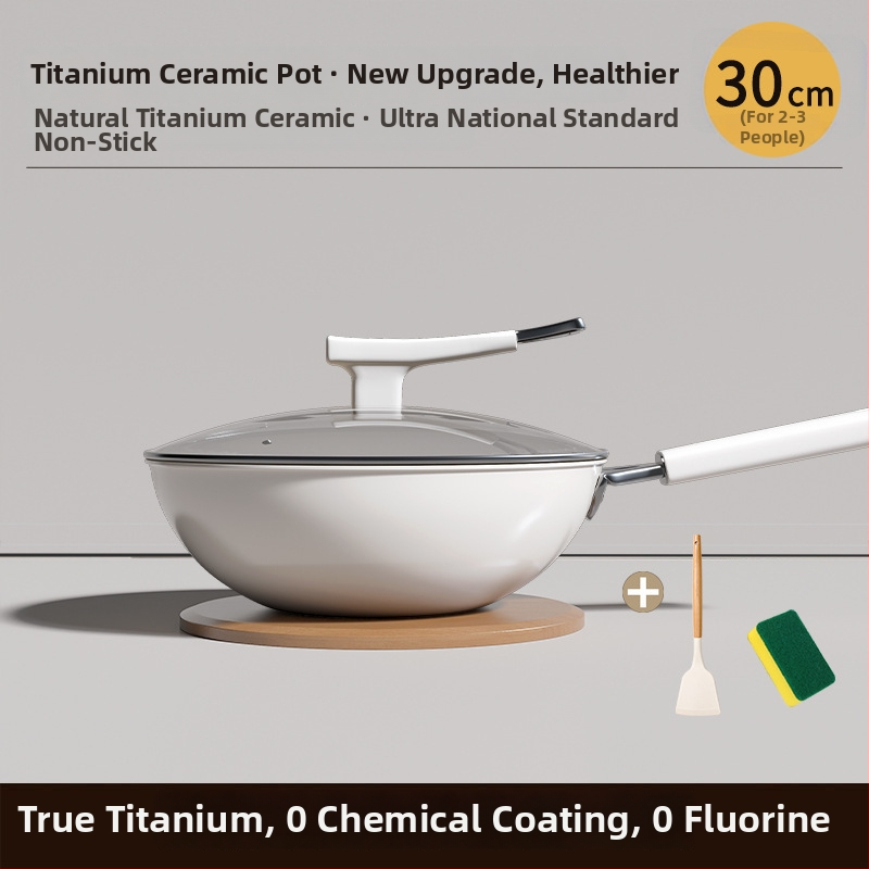 Wok s titanovým povlakom aplikovaným teplným striekaním, nepriľnavý, ploché dno, viečko z tvrdeného skla