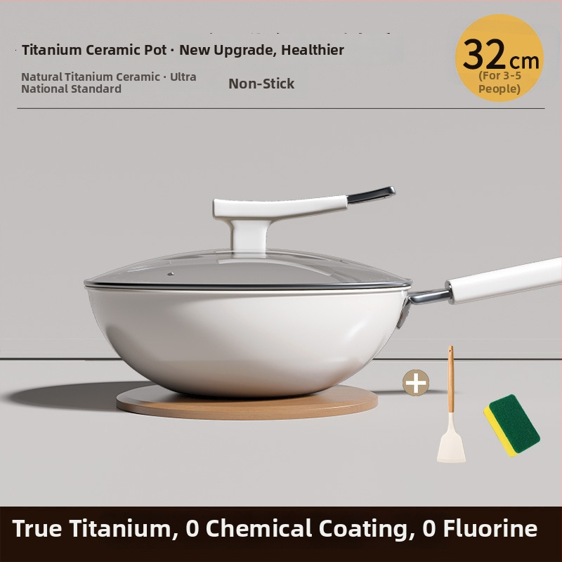 Wok s titanovým povlakom aplikovaným teplným striekaním, nepriľnavý, ploché dno, viečko z tvrdeného skla