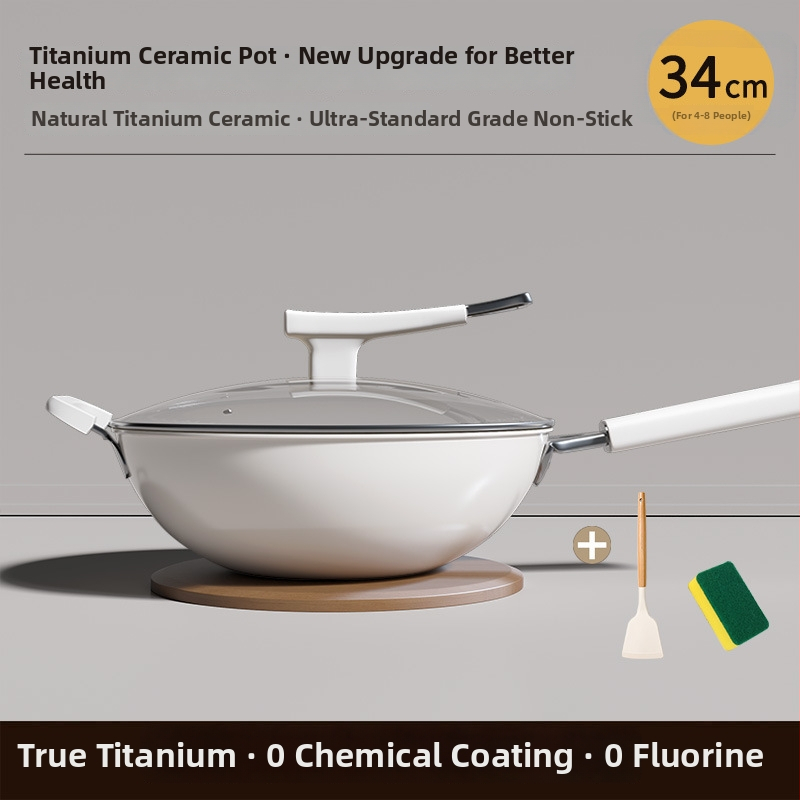 Wok s titanovým povlakom aplikovaným teplným striekaním, nepriľnavý, ploché dno, viečko z tvrdeného skla