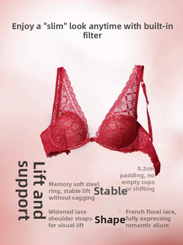 Set podprsenky s francúzskou čipkou, štýl Pure Desire; nylon, 3/4 košík, neformovaný košík, hlboký chrbát, pevné dvojité ramienka, zadné zapínanie na dve rady háčikov, push-up a priedušné