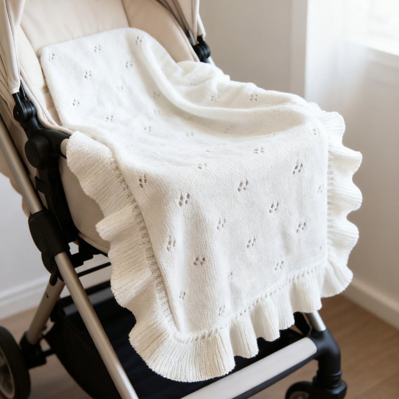 Pletená deka z 100% bavlny pre novorodencov a deti 1–3 roky, okraj v tvare lotusového listu, pre všetky ročné obdobia, hmotnosť 300–500 g, možnosť prispôsobenia spracovania