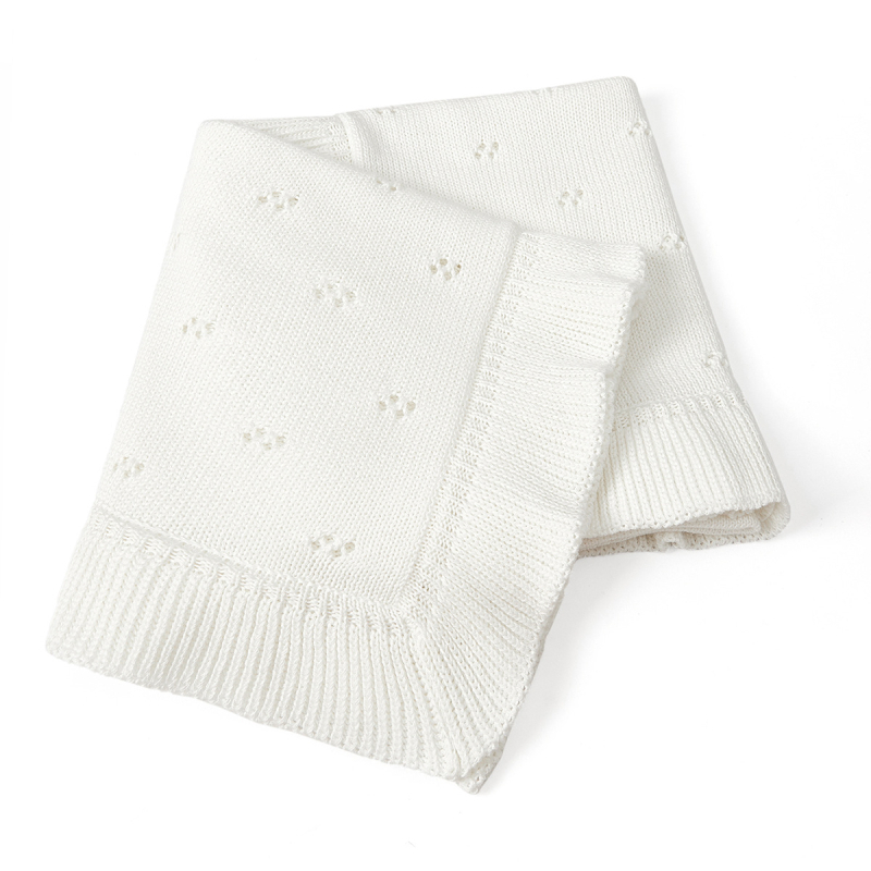 Бебешко одеяло от чист памук, плетено с кант в стил лотосов лист, подходящо за новородени и деца до 3 години, четири сезона, тегло 300–500 g, възможност за персонализирана обработка