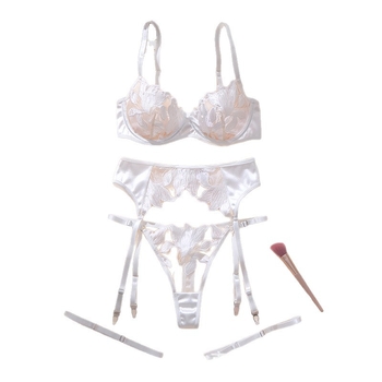 Čipkový set podprsenky s kvetinovou výšivkou, s kovovým kruhom, 3/4 košíčky, tenké tvarované košíčky, zadné zapínanie na tri rady, pevné dvojité ramienka