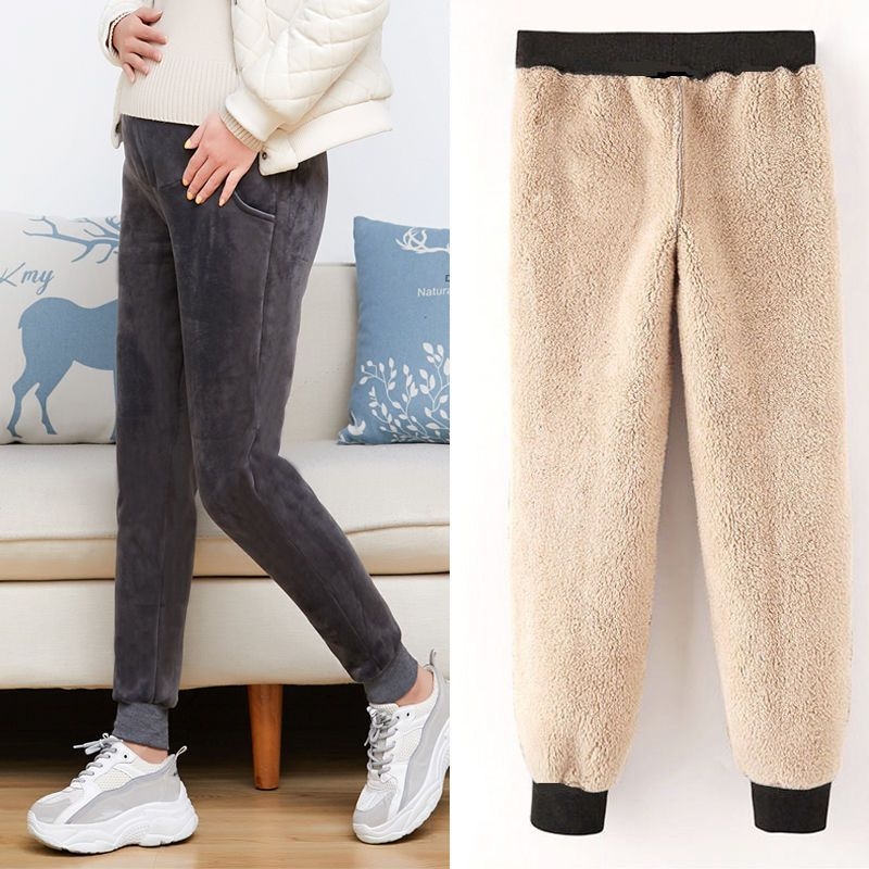 Tehotenské nohavice s flísovým podšitím, hrubé a teplé na zimu, podpora brucha, velúr látka, polyester 95%+